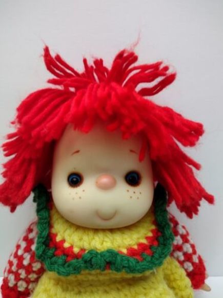 VINTAGE Strawberry Shortcake‎ Peppermint Stick Crocheted Doll With Hat - Picture 4 of 8